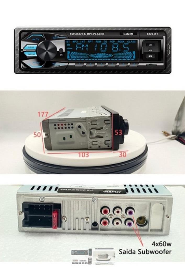 LAKRO Autoradio 6220-BT Usb/sd/fm/aux Bluetooth 4 x 75 Watt, Auto diversen, Niet ingevuld, Niet ingevuld, Nieuw, Ophalen of Verzenden