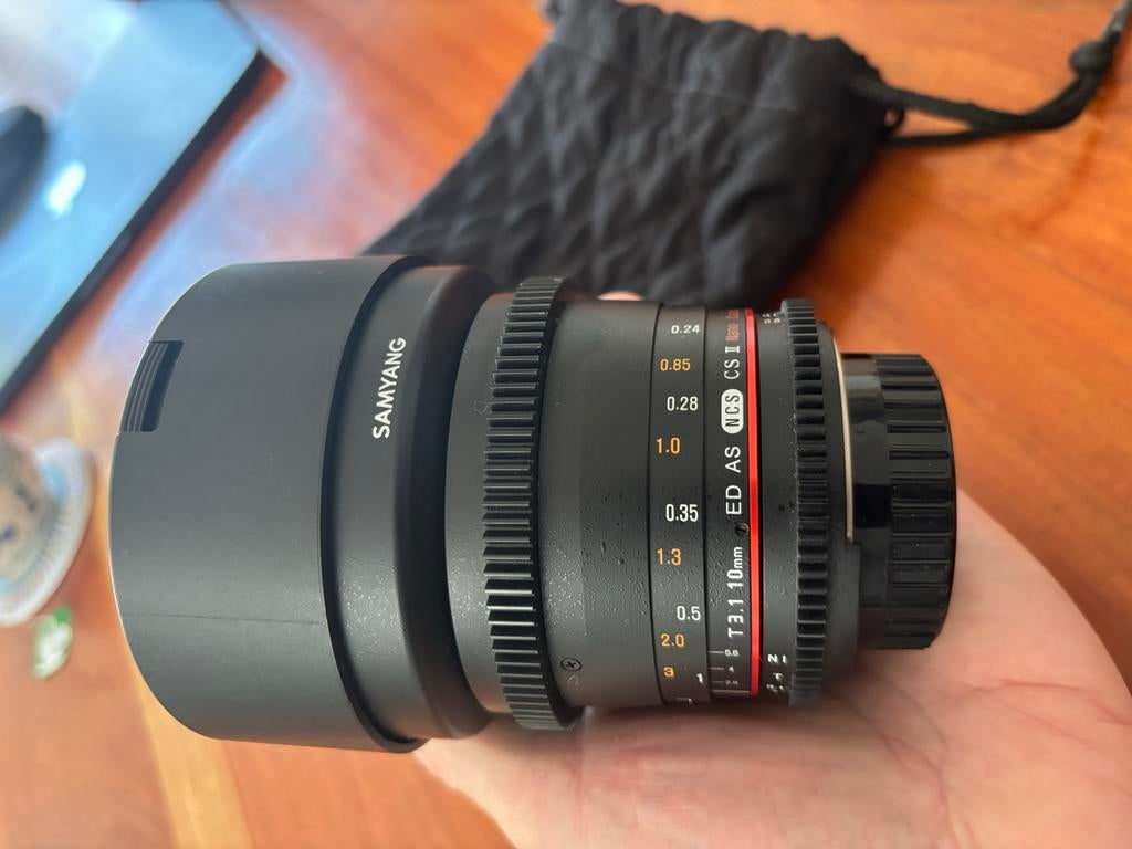 Samyang 10mm T3.1 VDSLR ED AS NCS CS II Canon EF, Ophalen of Verzenden, Zo goed als nieuw, Groothoeklens