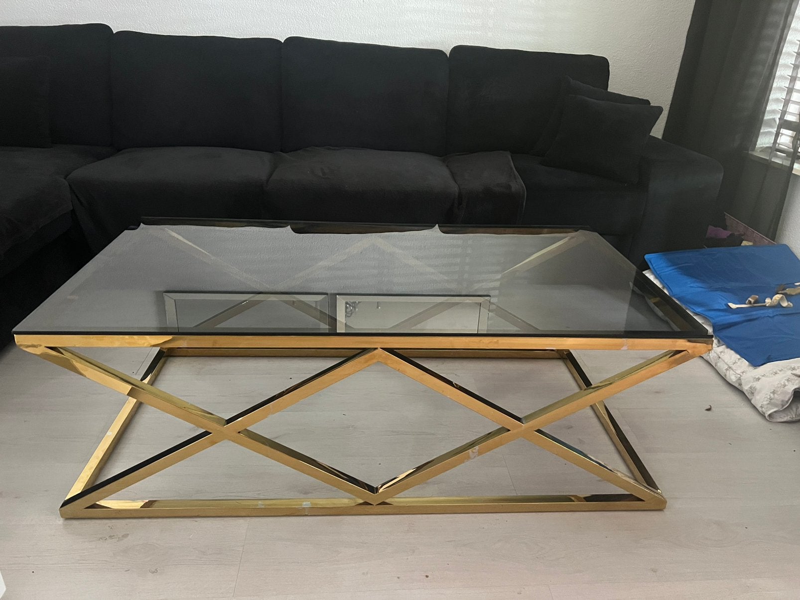 Salontafel goud / glas, Ophalen, Gebruikt, Glas, Minder dan 50 cm