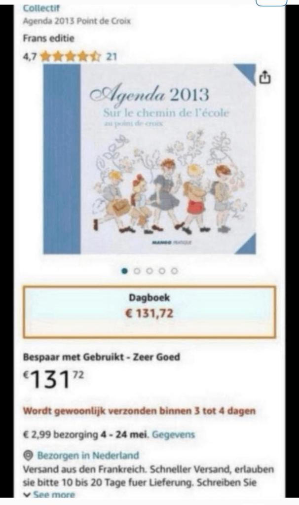 AGENDA POINT DE CROIX 2013 Sur le chemin de l' école, Verzenden, Nieuw, Handborduren, Patroon