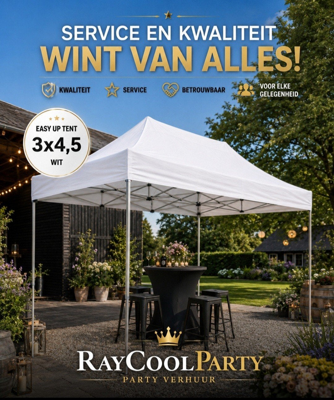 FEESTTENT TE HUUR 3X4,5MTR INCLUSIEF OP/AFBOUW € 50,=, Ophalen of Verzenden, Overige