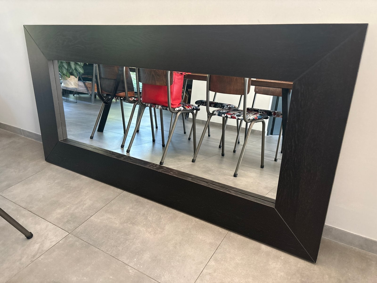 Grote rechthoekige spiegel met donkerbruine lijst 190x94, Ophalen, Gebruikt, 100 tot 150 cm, 125 cm of meer