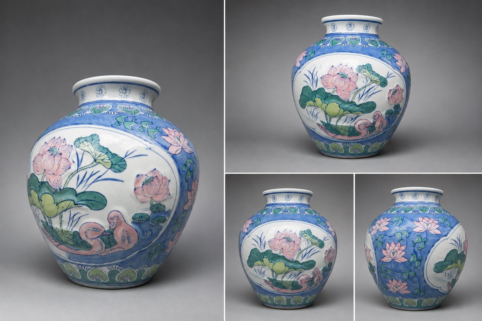 Bolvormige Chinese porseleinen vaas met lotus en vogels, Antiek en Kunst, Antiek | Vazen, Ophalen