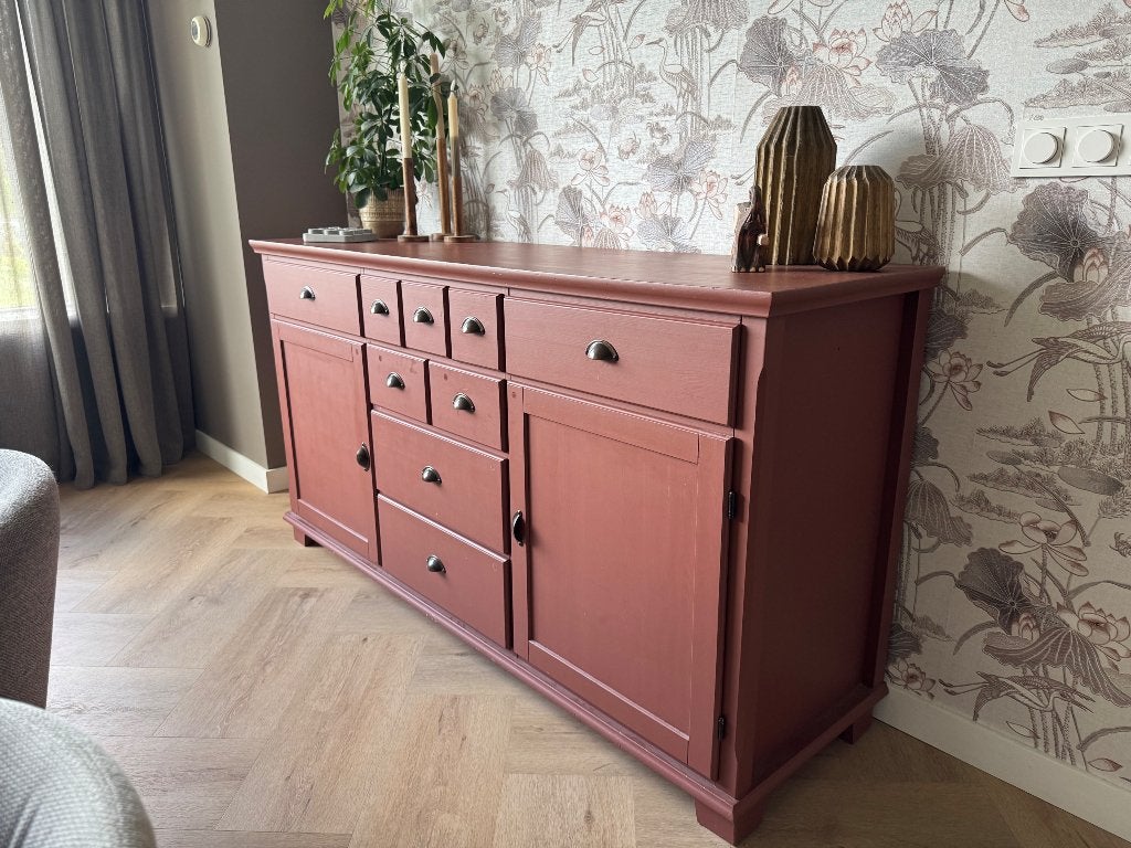 Vintage eiken dressoir kast - geverfd, Ophalen, Gebruikt, Met deur(en), 150 tot 200 cm