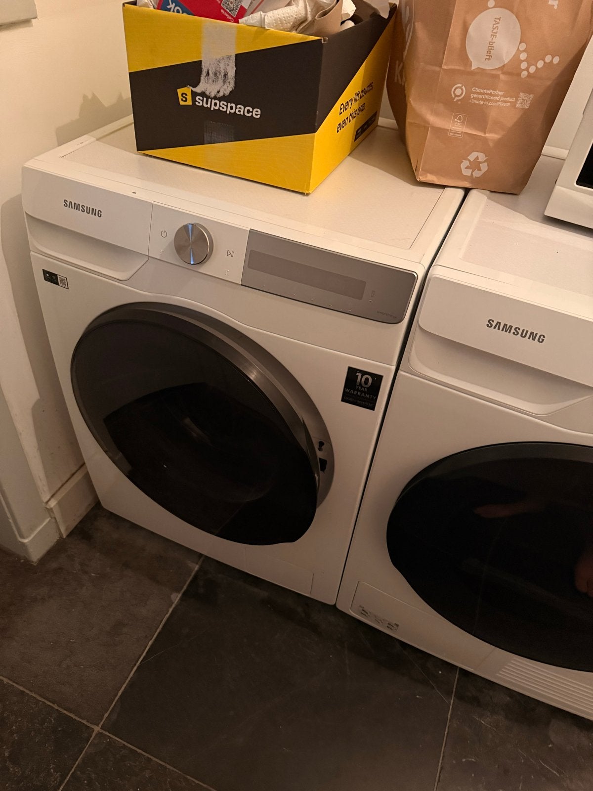 Samsung WW90T754ABT QuickDrive 9kg AutoDose (lekt water), Ophalen, 1200 tot 1600 toeren, Gebruikt, 8 tot 10 kg
