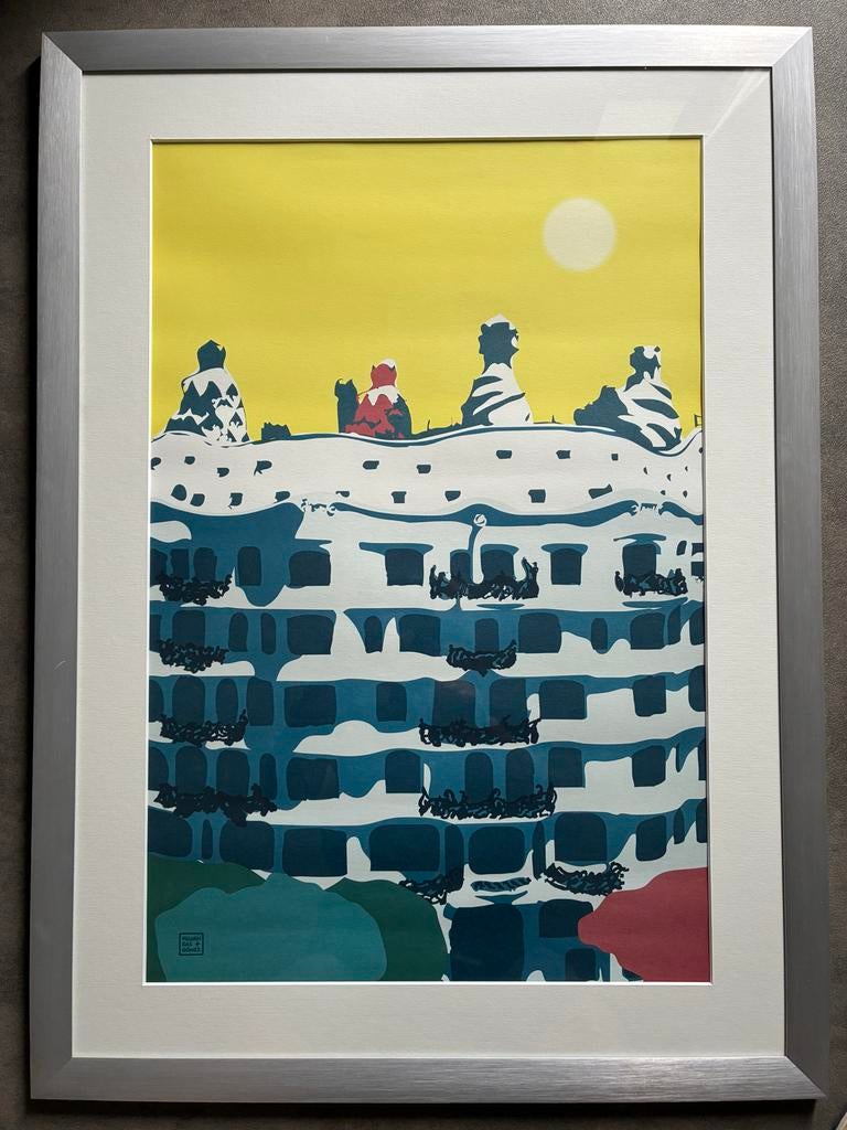 Gaudi 'Casa Mila' poster in aluminium lijst, kleurrijk, Ophalen, Rechthoekig Staand, Met lijst, Zo goed als nieuw