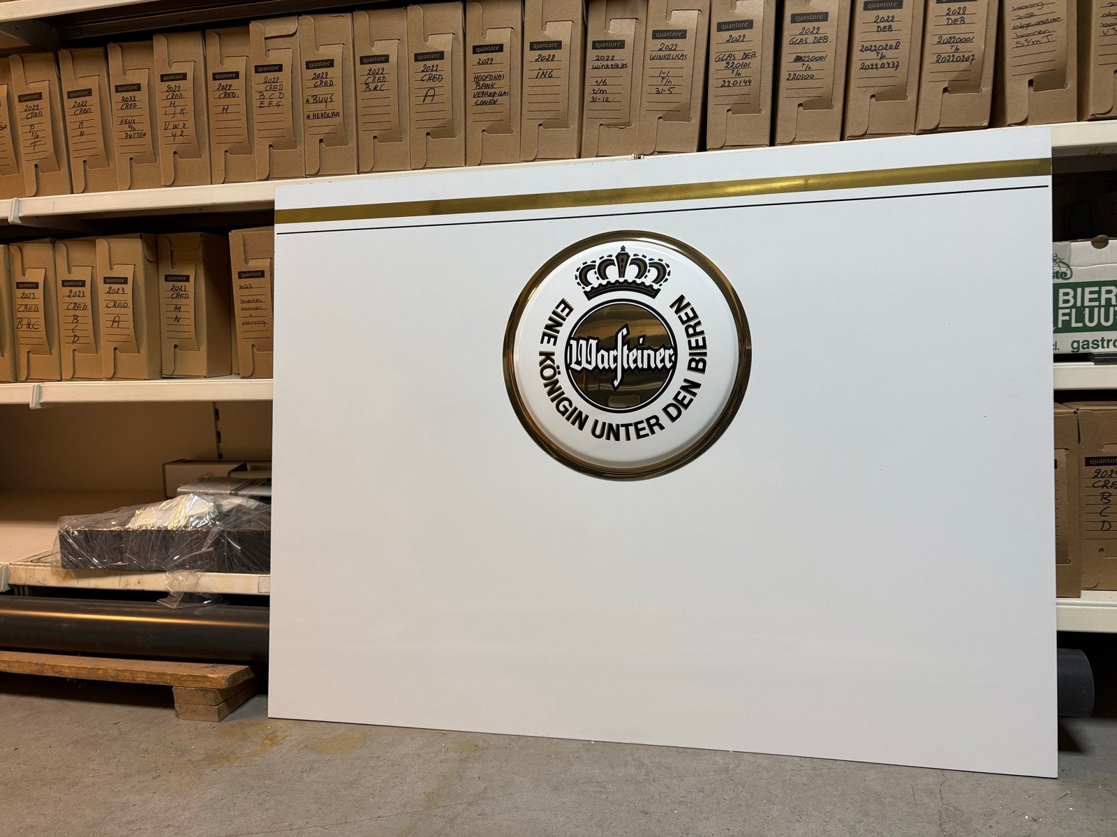 Warsteiner Reclamebord 3x - Een Koningin Onder Den Bieren, Verzamelen, Ophalen, Zo goed als nieuw, Reclamebord, Plaat of Schild