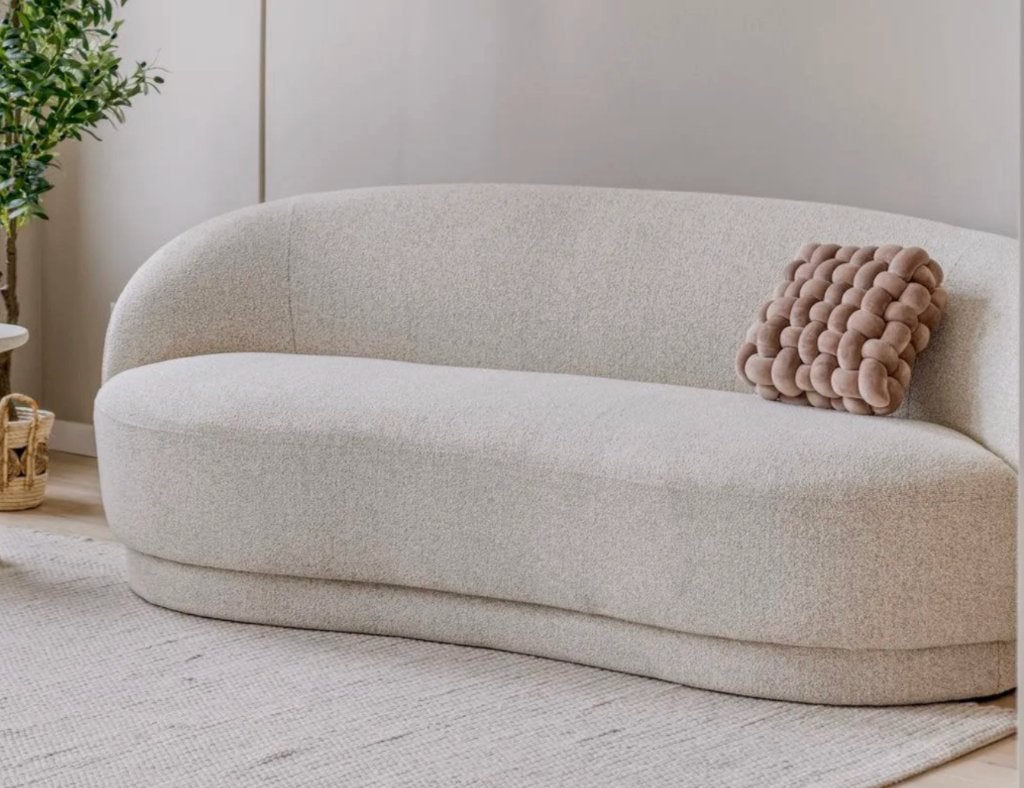 ANDRUP 3-zitsbank ANDRUP ovaal beige stof, Huis en Inrichting, Banken | Bankstellen, Ophalen, 150 tot 200 cm, 75 tot 100 cm, Rechte bank