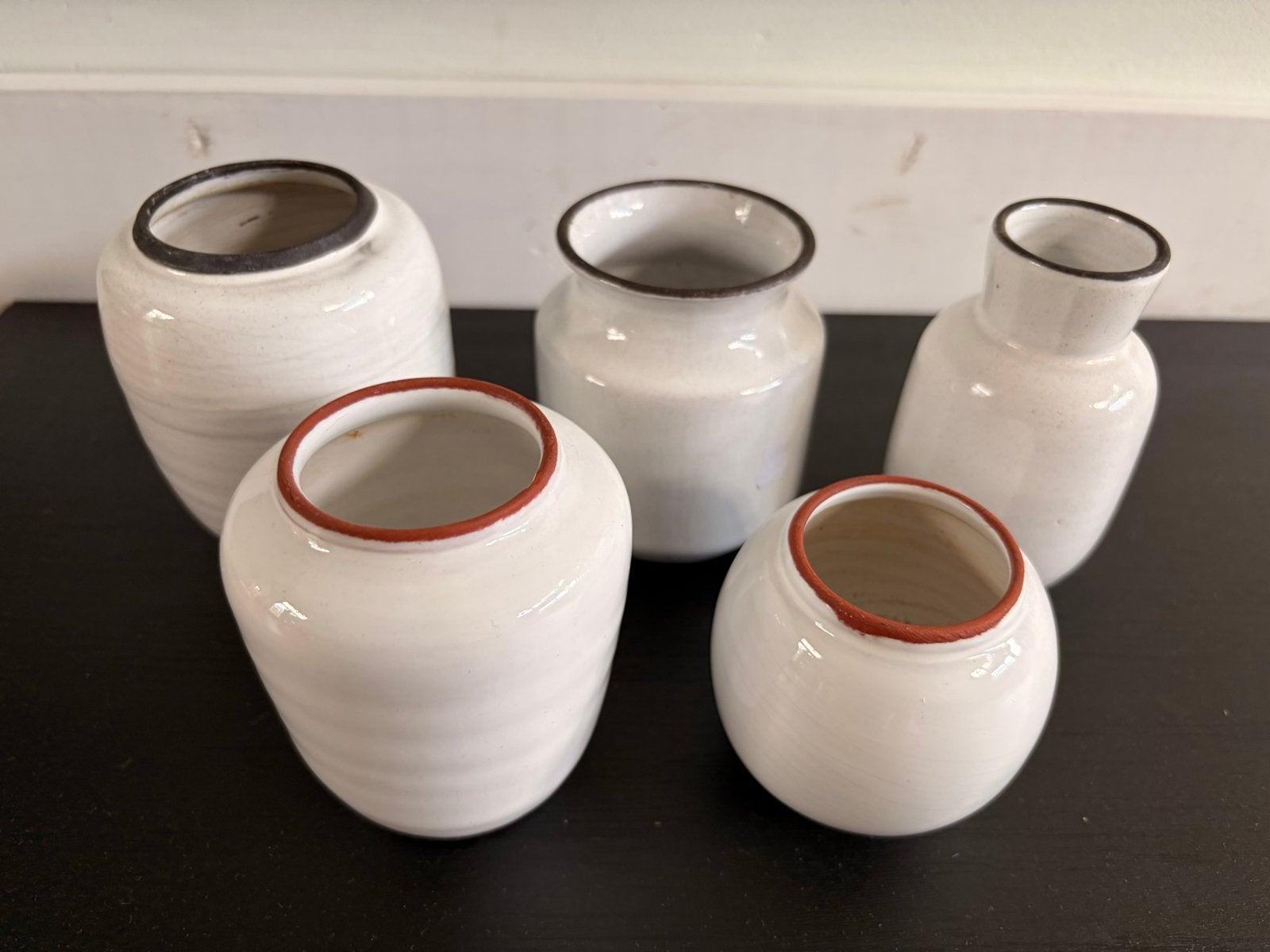 Set van 5 handgemaakte aardewerk vaasjes, Ophalen of Verzenden