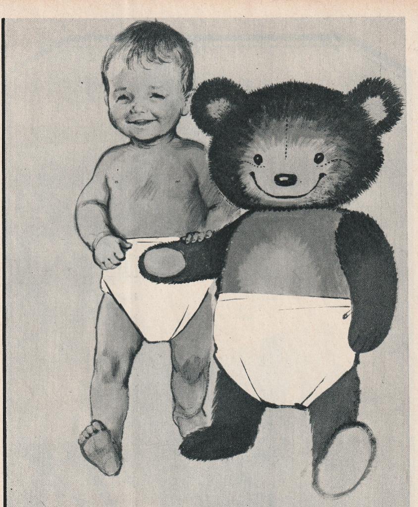 Retro reclame 1966 Teddy baby luiers want niets zo teer, Verzamelen, Retro, Verzenden, Overige typen
