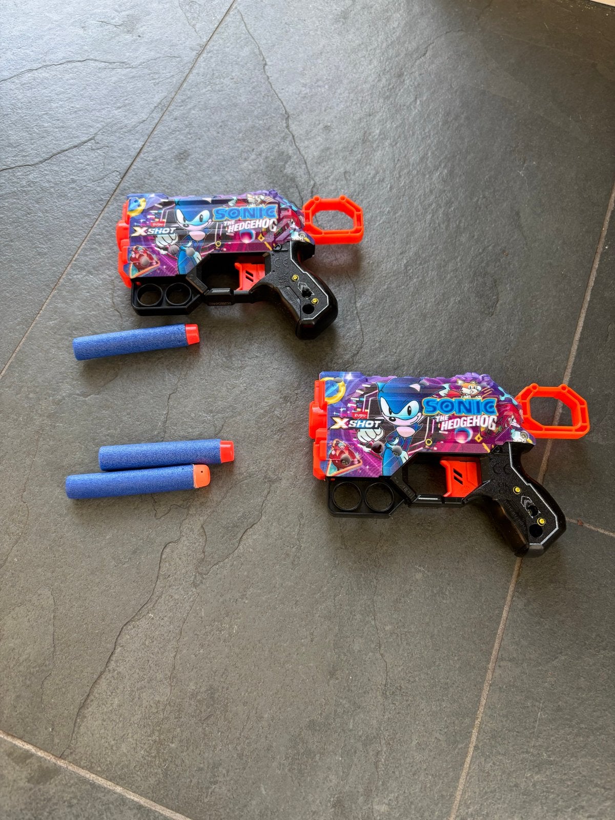 2x X-Shot Sonic the Hedgehog Nerf pistolen met pijltjes, Ophalen of Verzenden, Zo goed als nieuw