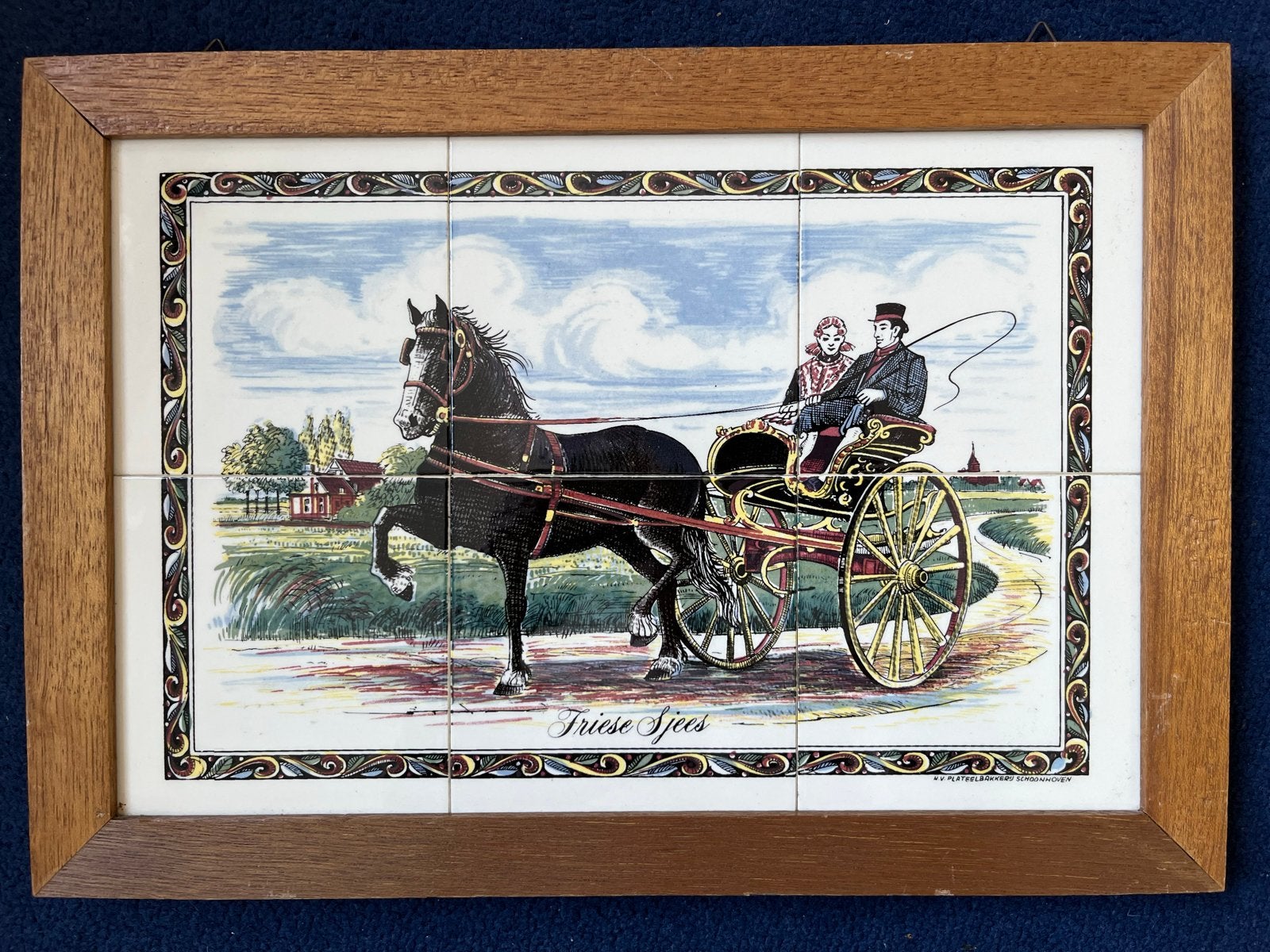Vintage Tegeltableau Friese Sjees Friesland Tegels Ingelijst, Ophalen of Verzenden