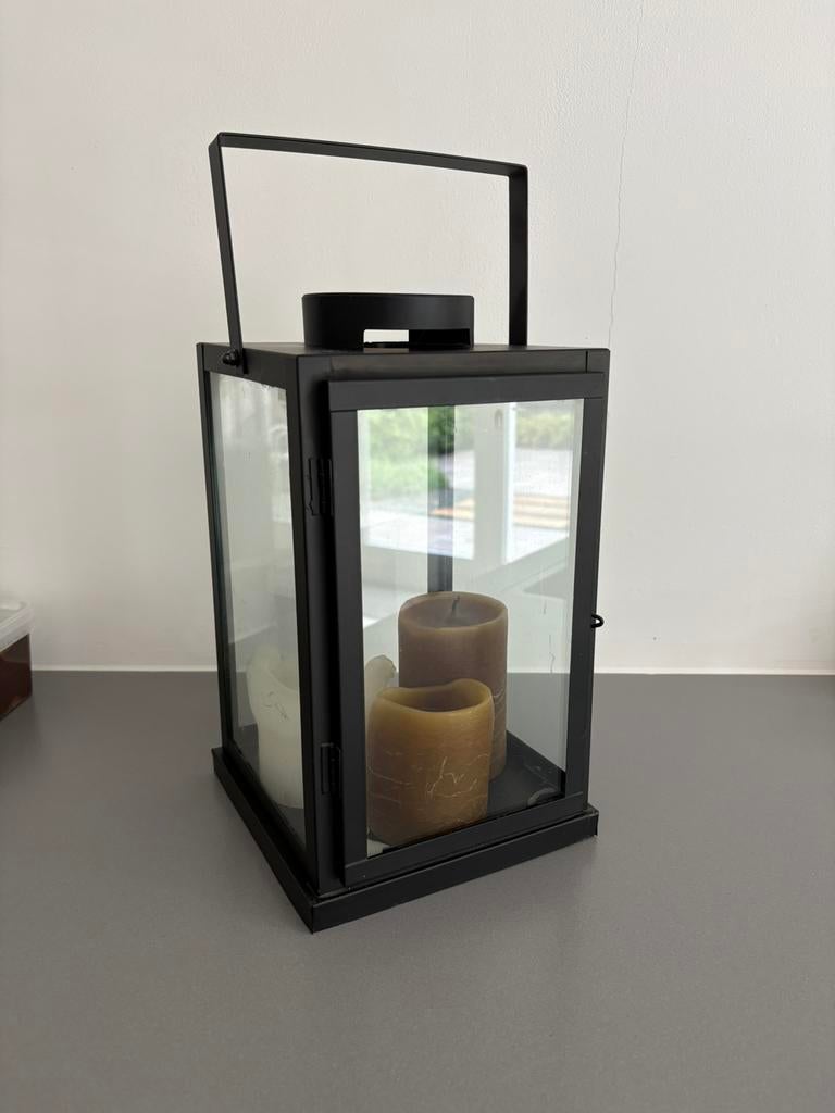Windlicht kaarsenhouder zwart, Ophalen, Zwart, Zo goed als nieuw, Metaal