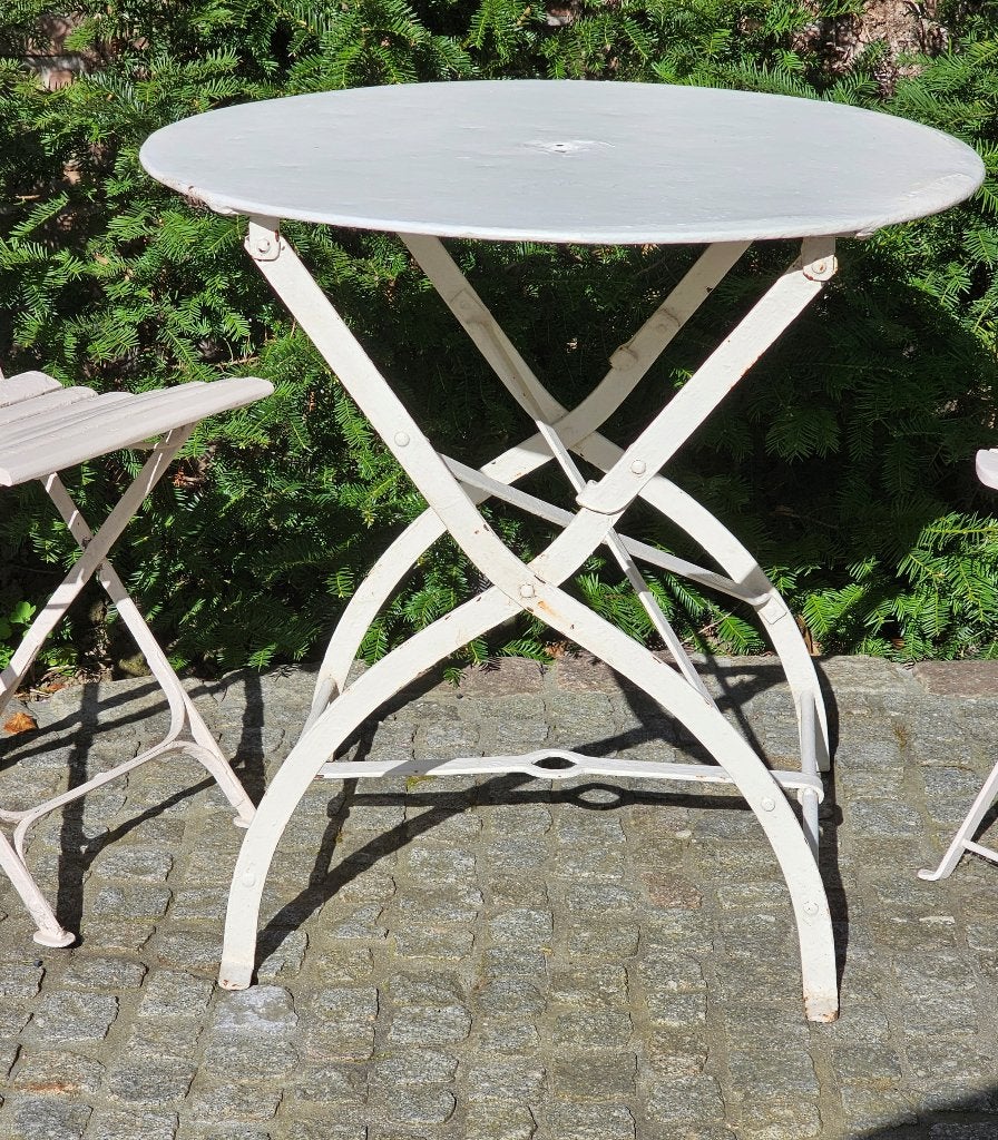Antieke Franse TUINTAFEL / inklapbaar rond stevig parasolgat, Ophalen, Gebruikt, Rond, Hout