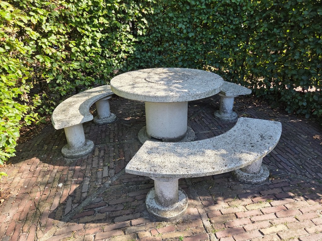 Stenen tuinstel, Tuin en Terras, Tuintafels, Ophalen, Gebruikt, Rond, Overige materialen