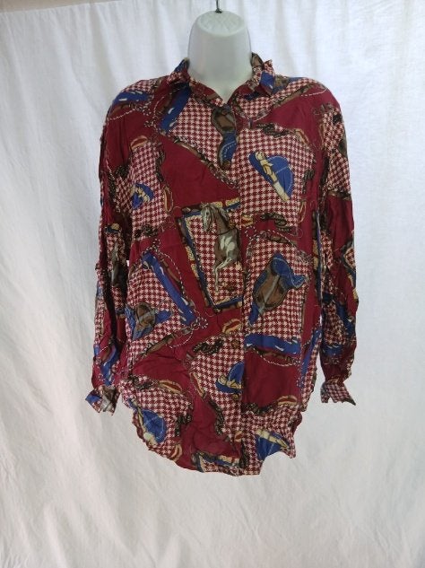 Jaren '80 blouse met een aparte paardenprint mt 48/50, ., Maat 46/48 (XL) of groter, Ophalen of Verzenden, .