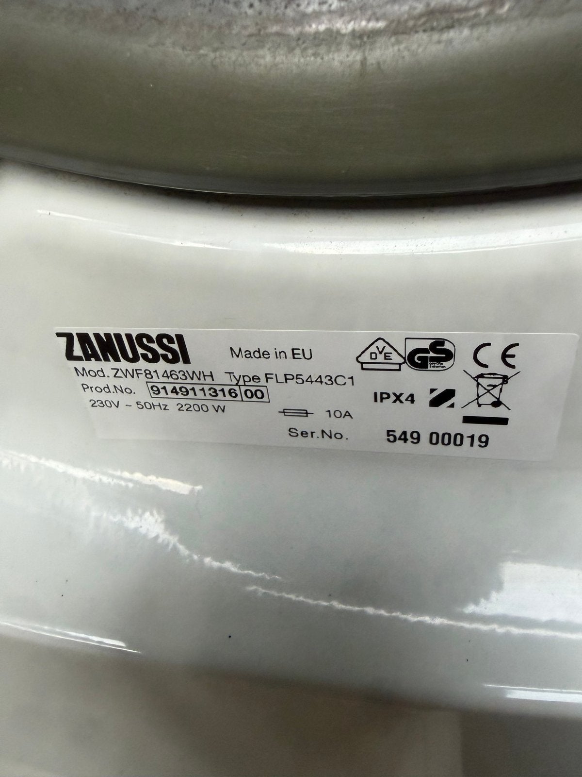 Zanussi Lindo300 Wasmachine 8kg XXL Snel, Ophalen, 1200 tot 1600 toeren, Gebruikt, 8 tot 10 kg