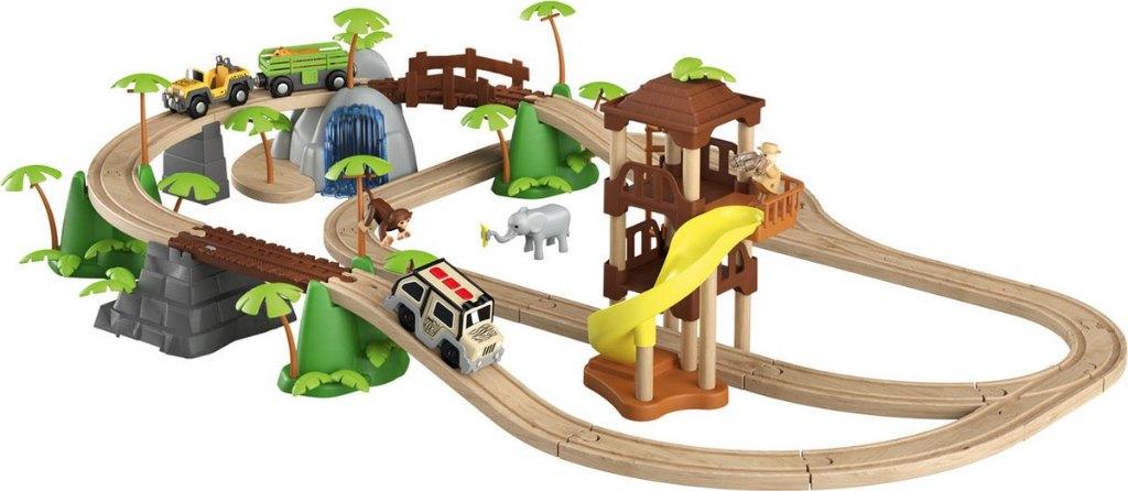 Playtive houten treinbaanset jungle met zelfrijdende auto, Kinderen en Baby's, Speelgoed | Houten speelgoed, Ophalen, Zo goed als nieuw