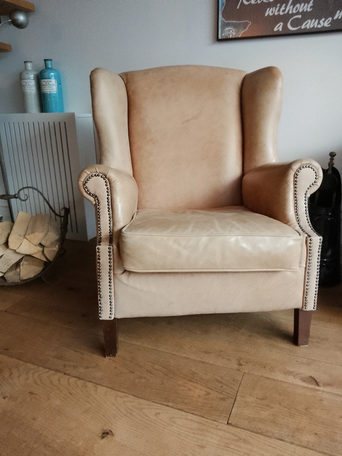 Leren oorfauteuil, Ophalen, Gebruikt, 50 tot 75 cm
