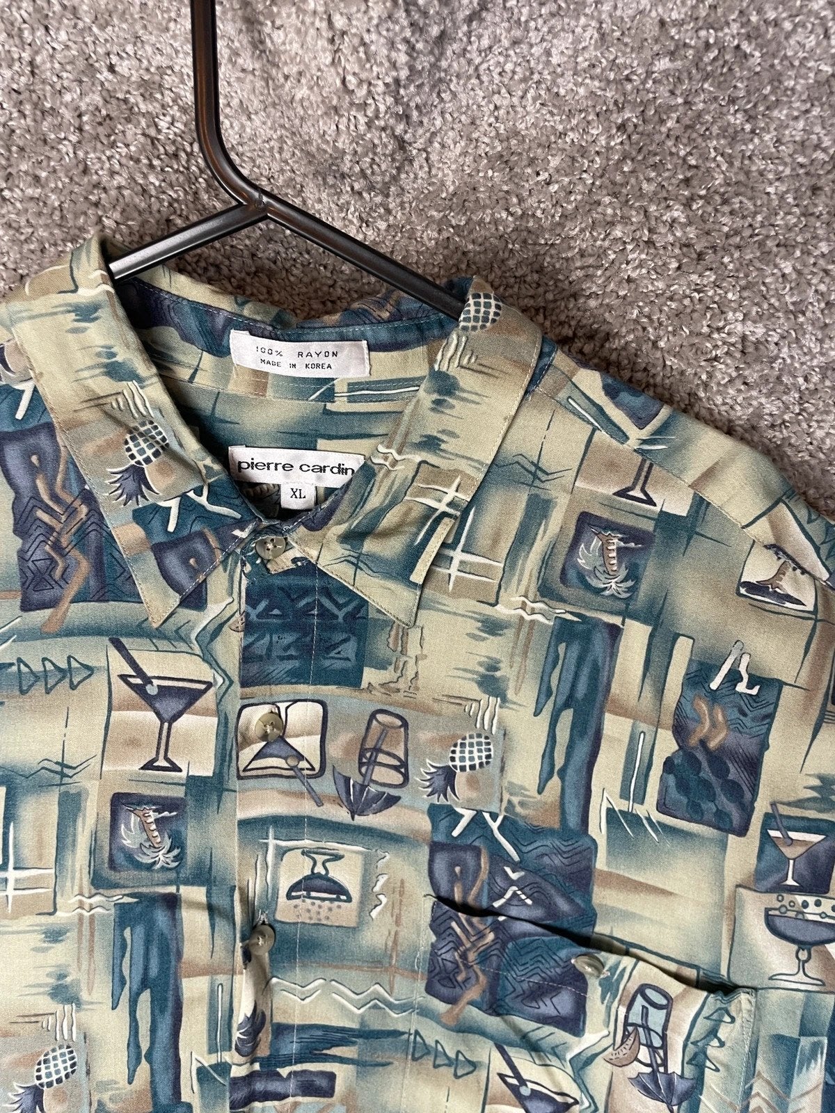 Hawaii Overhemd Heren XL Beige Blauw Pierre Cardin Tiki Eila, Ophalen of Verzenden, Zo goed als nieuw, Hawaii