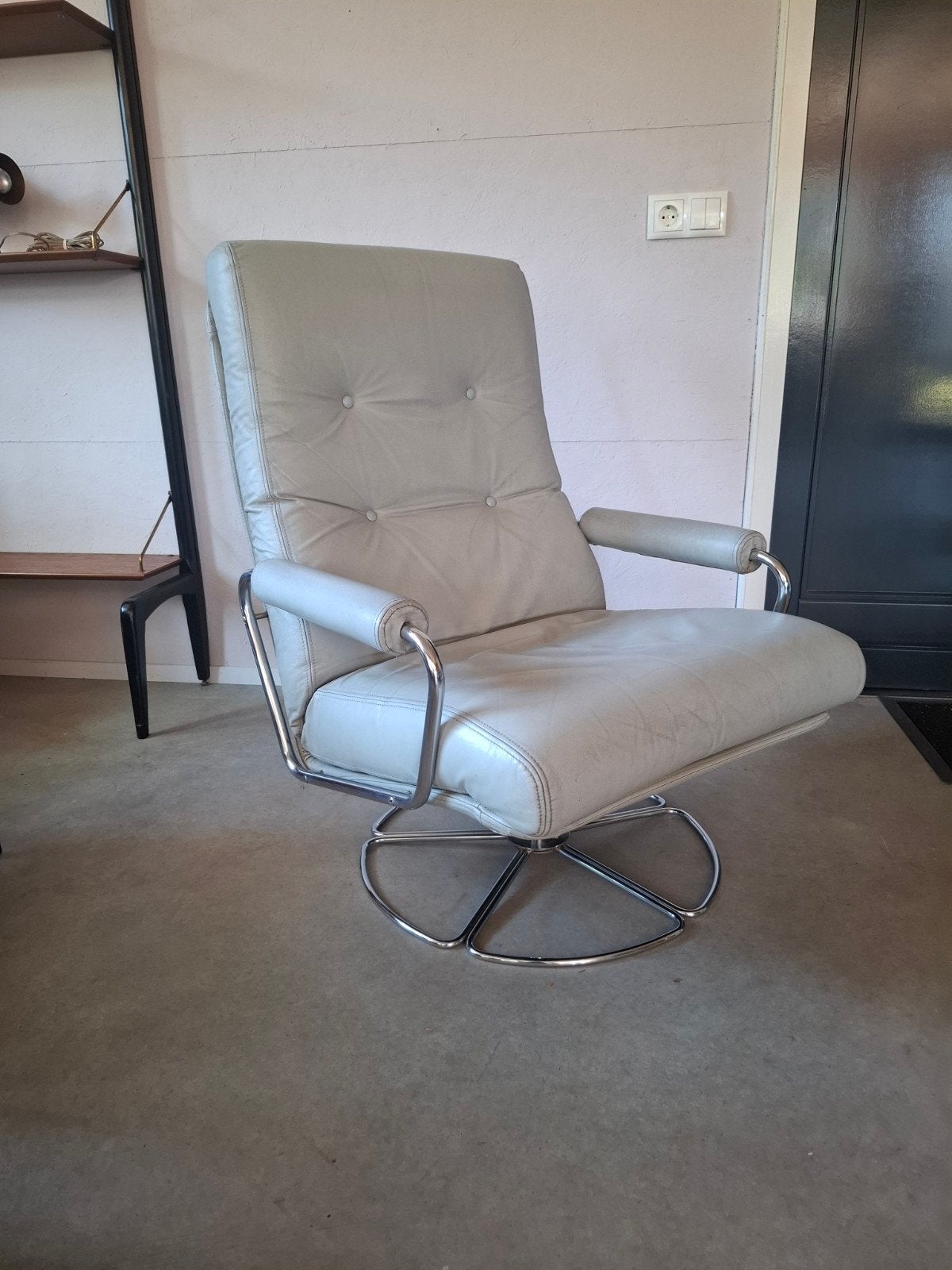 vintage jan de bouvrie draaifauteuil, Gebruikt, ., 75 tot 100 cm, Ophalen of Verzenden