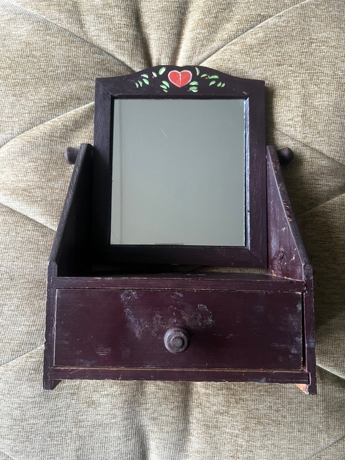 Vintage Houten Kaptafel / Make-Upspiegel., Minder dan 50 cm, Gebruikt, Ophalen of Verzenden, Minder dan 100 cm