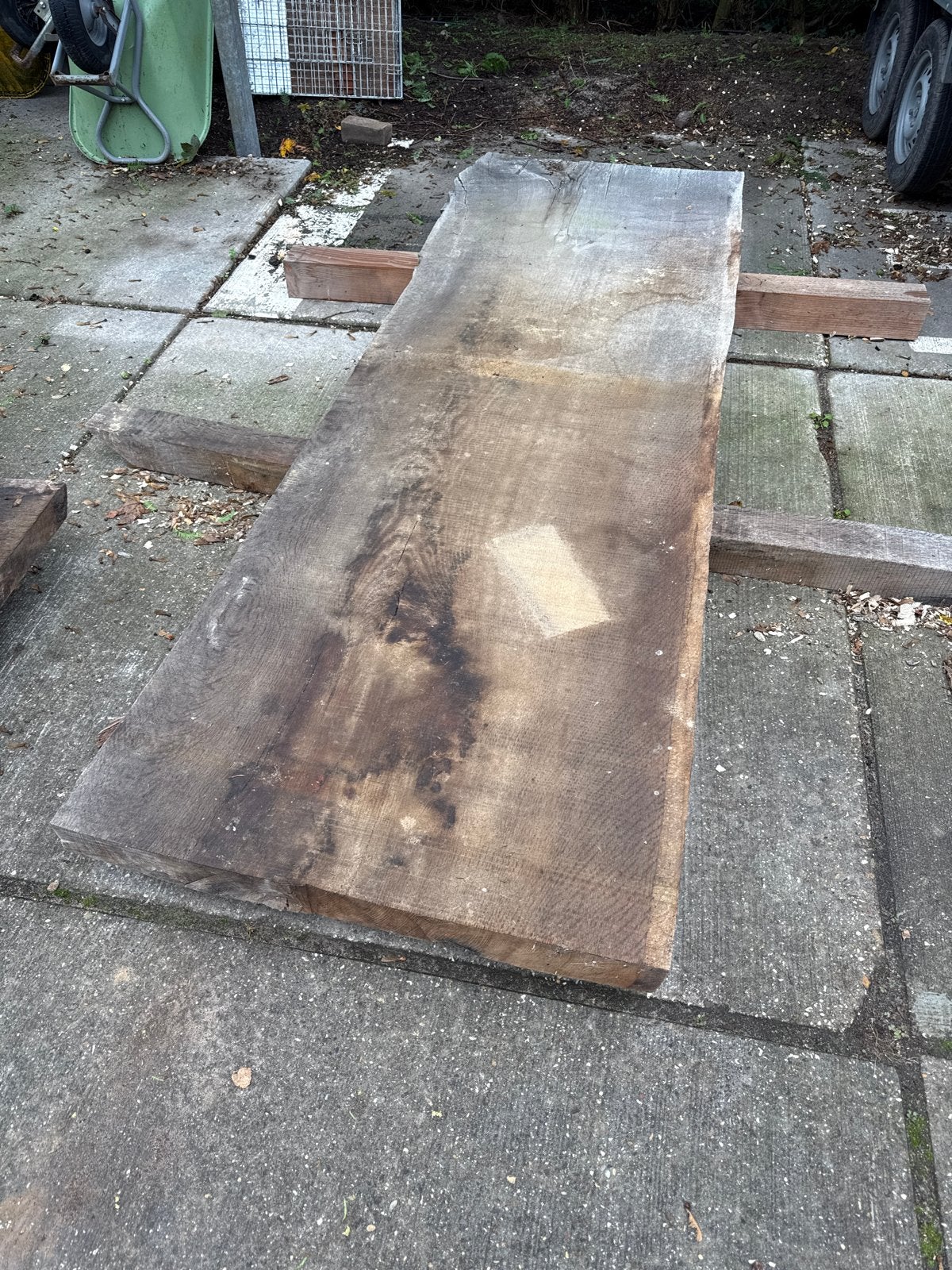 Eiken boomstamplank 260x92x8cm, Doe-het-zelf en Verbouw, Ophalen, Gebruikt, Eiken, 250 tot 300 cm
