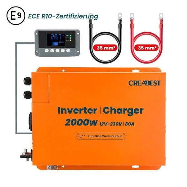 CREABEST 2000W Zuivere Sinus Omvormer + 80Ah lader Camper, Ophalen of Verzenden, Nieuw