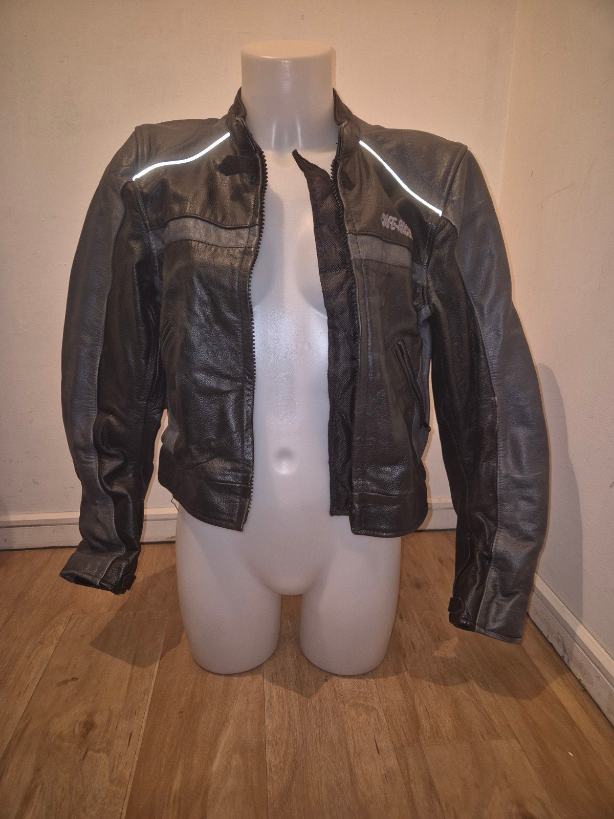 Dames motorjas leer zwart/grijs maat 40, Motoren, Jas | leer, Dames, Tweedehands, Cafe Racer