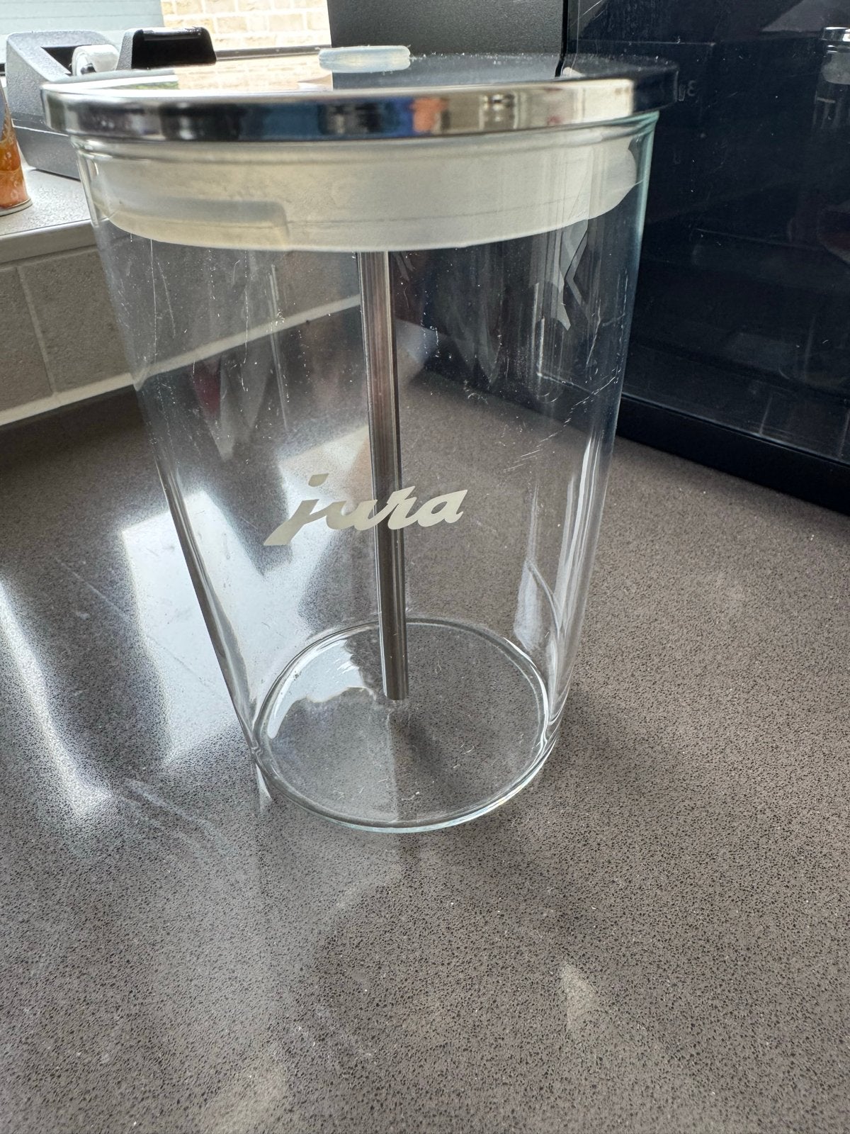 Jura Glazen Melkreservoir - Zo goed als nieuw, Witgoed en Apparatuur, Koffiemachine-accessoires, Ophalen of Verzenden, Zo goed als nieuw