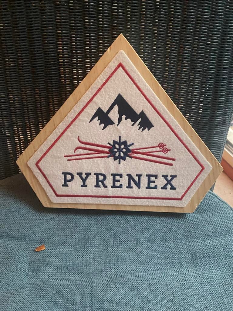 Houten reclamebord Pyrenex - Vintage ski decoratie, Ophalen of Verzenden, Gebruikt, Reclamebord