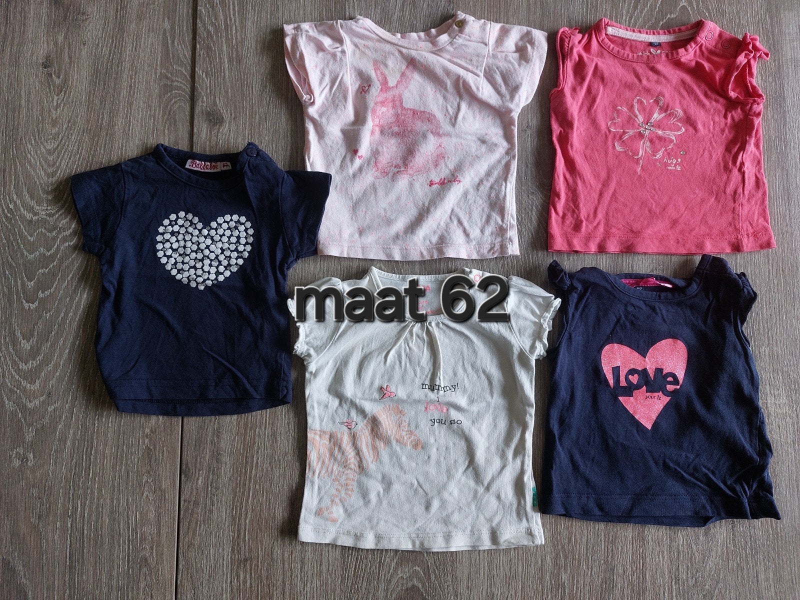 5x Baby T-shirts Maat 62 - Diverse Kleuren en Prints, Kinderen en Baby's, Babykleding | Overige, Ophalen of Verzenden, Gebruikt