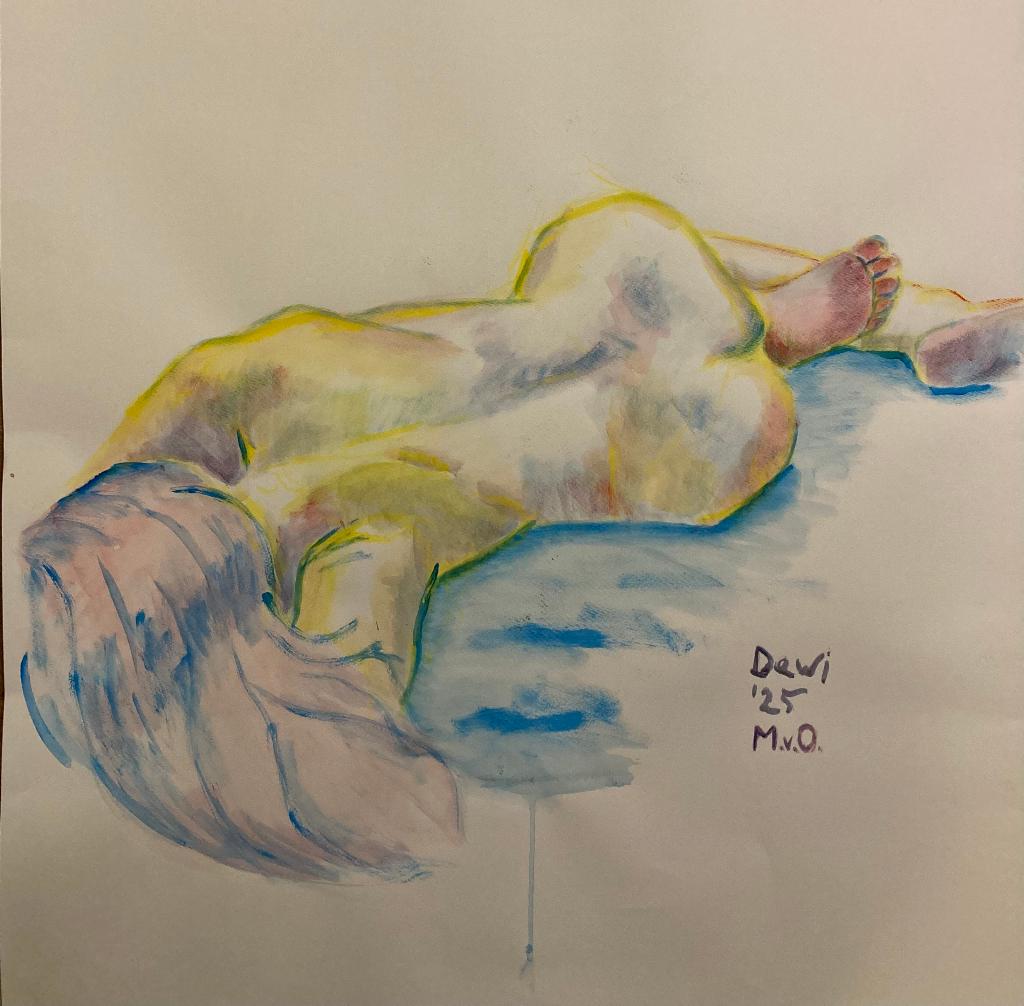 Acryl schilderij naar naakt model, Ophalen of Verzenden