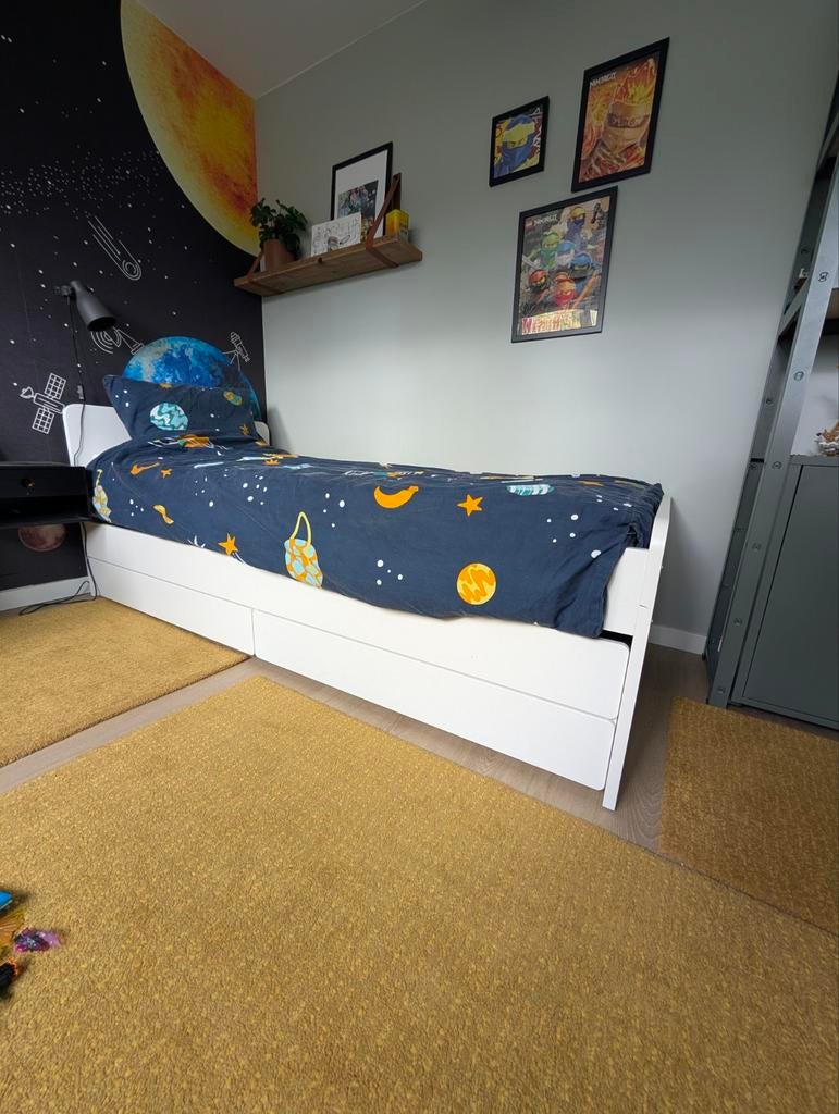 Släkt bed ikea 90x200 met onderbed en lades, Ophalen of Verzenden, Gebruikt, 180 cm of meer, 85 tot 100 cm