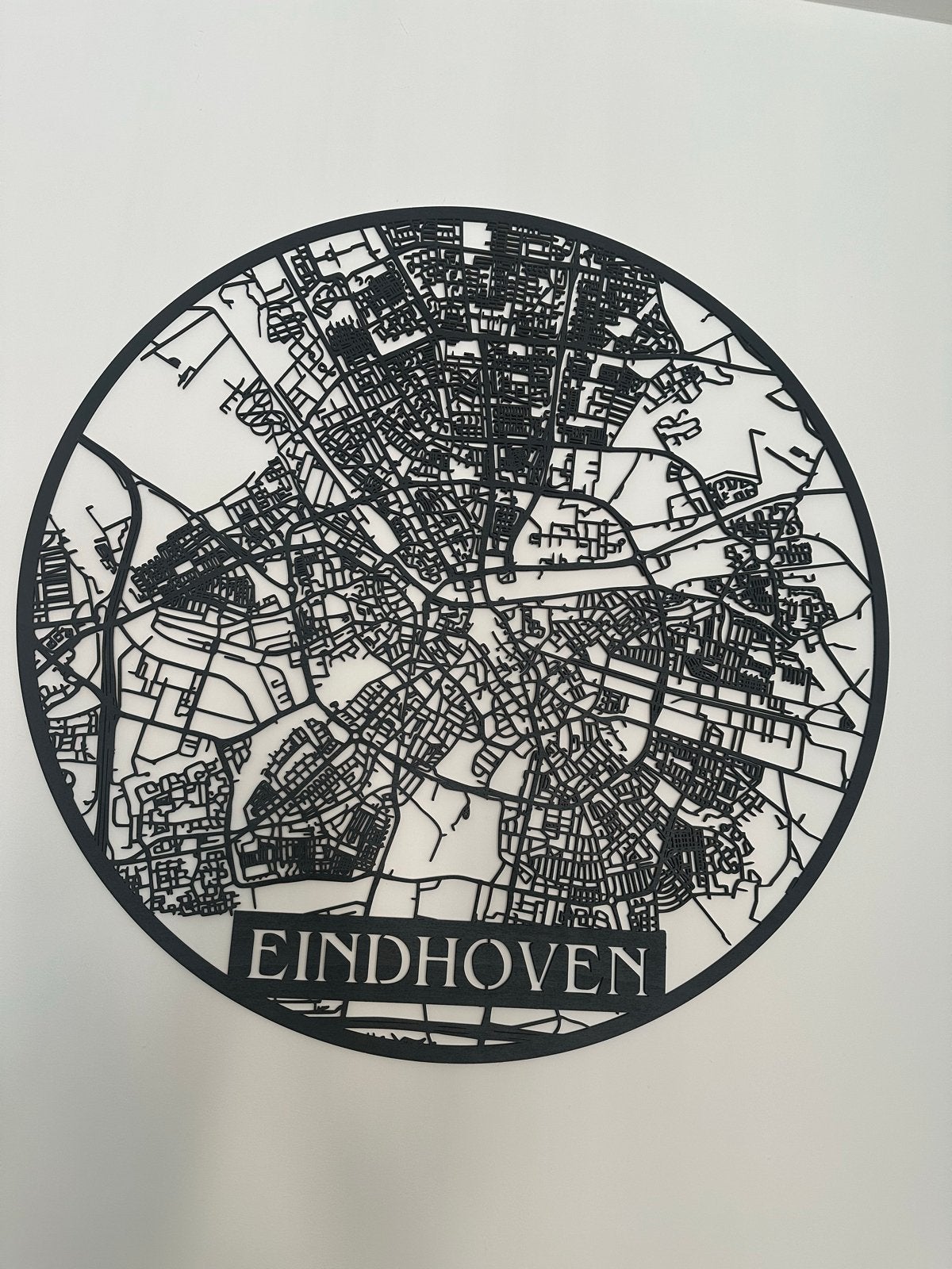 Wandcirkel Eindhoven kaart - 90cm - Zo goed als nieuw, Ophalen, Hout, Zo goed als nieuw, Wandcirkel