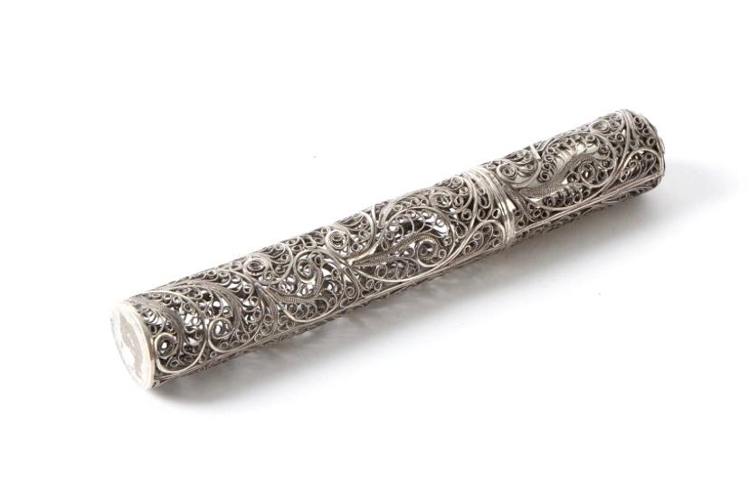 Hollands filigrain zilveren lak koker, 18e eeuw., Ophalen of Verzenden, Zilver