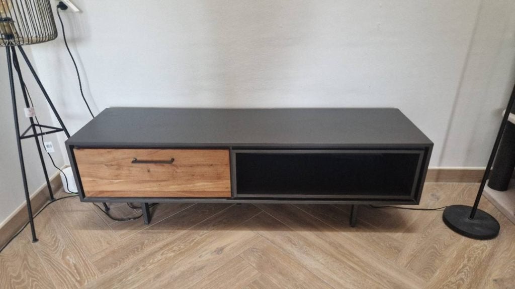 Xooon Cenon tv-meubel zwart met houten front, 100 tot 150 cm, Zo goed als nieuw, Minder dan 100 cm, Industrieel