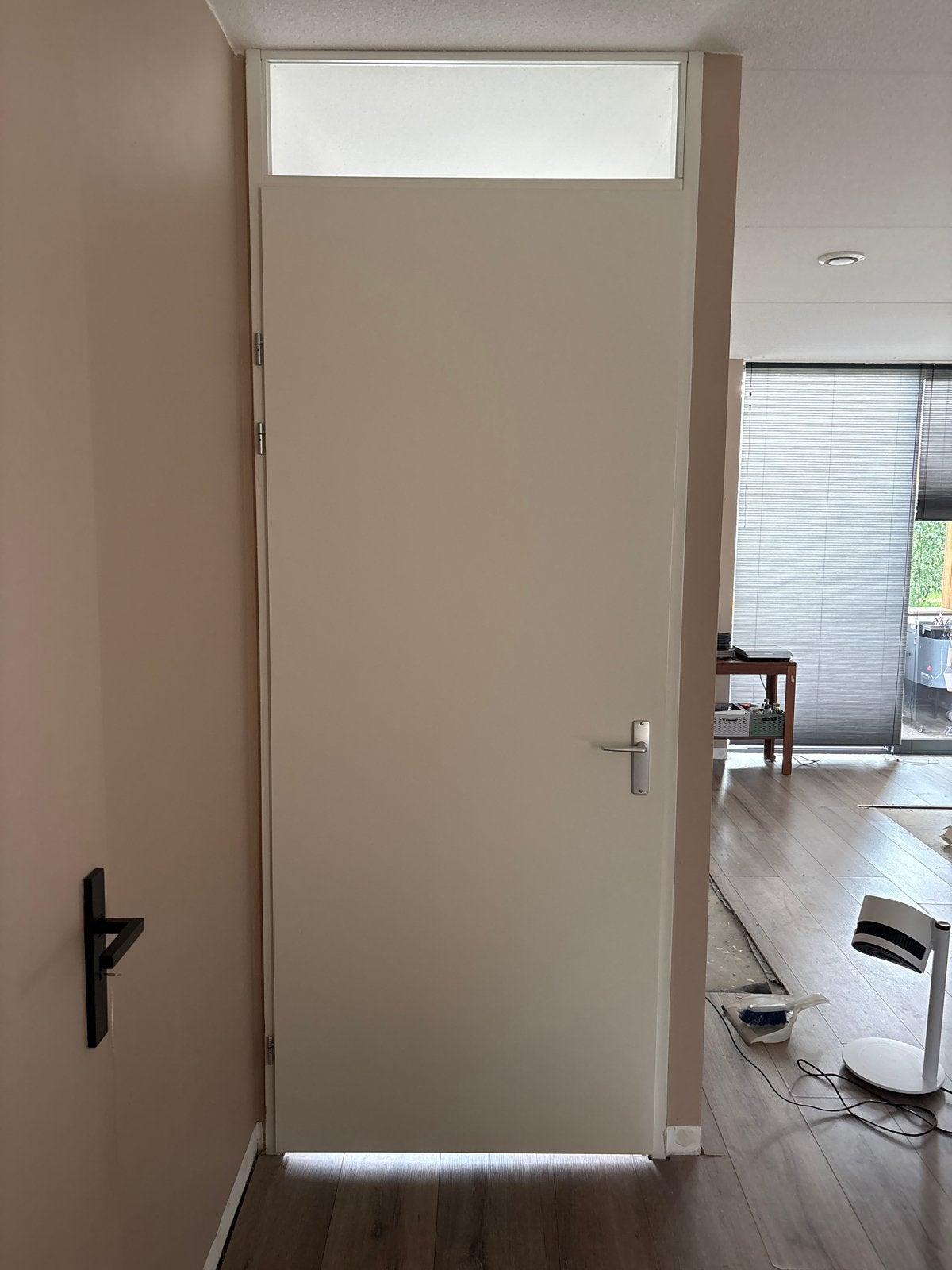 Svedex Binnendeur en kozijn met bovenlicht, Ophalen, Gebruikt, 80 tot 100 cm, 215 cm of meer