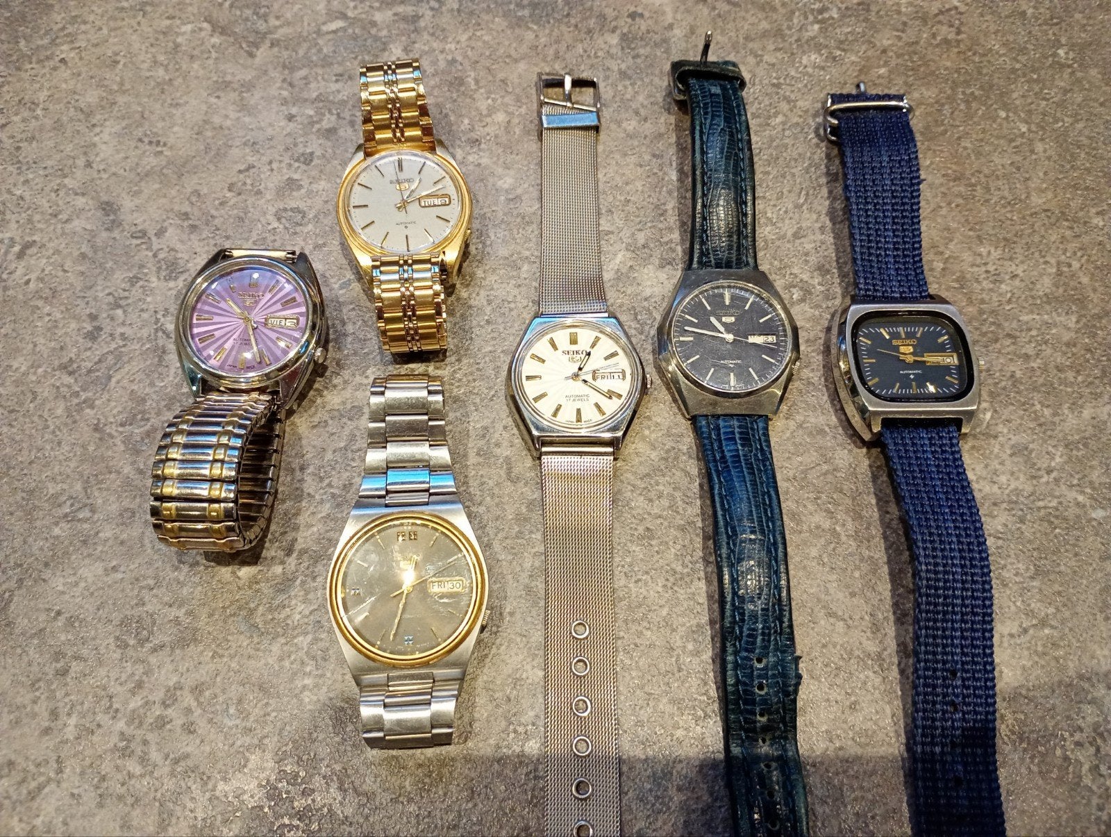 Partij van 6 Seiko 5 automaten - Vintage polshorloges, Sieraden, Tassen en Uiterlijk, Horloges | Antiek, Seiko, Staal, Met bandje