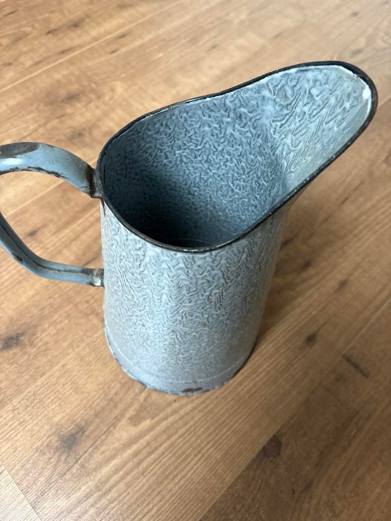 Oude emaille kan - Grijs, 25 cm hoog, Antiek en Kunst, Antiek | Emaille, Ophalen