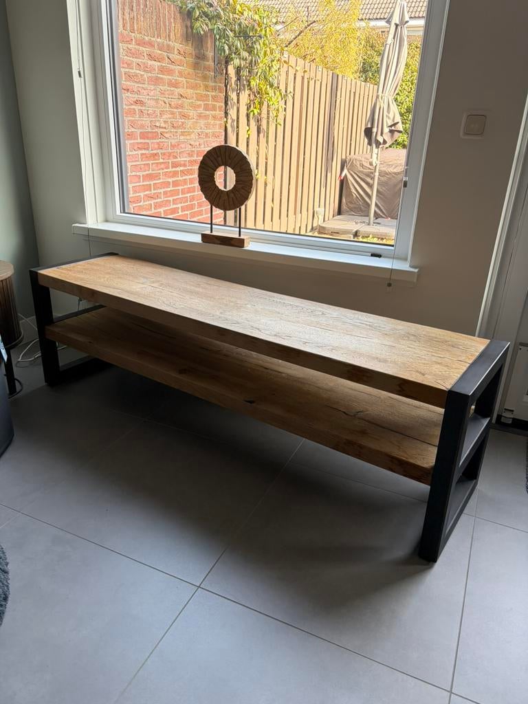 TV Meubel - Happy Home - Bruin Eiken, Ophalen, Gebruikt, 150 tot 200 cm, Eikenhout