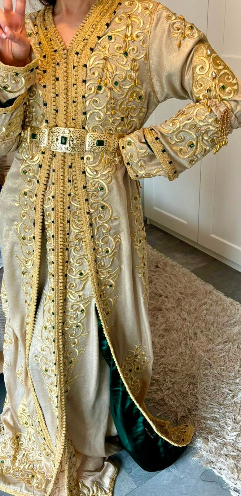 Prachtige Lebsa voor henna bruidjes - Goud met donkergroen, Ophalen of Verzenden, Zo goed als nieuw, Goud, Overige typen