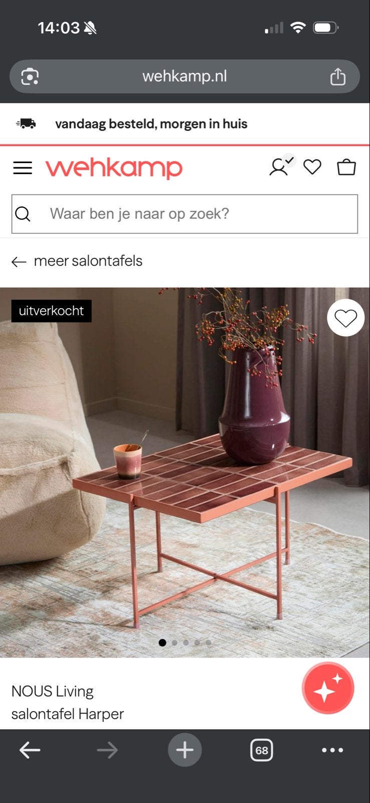 Salontafel Harper met tegels Nous Living, Ophalen, 50 tot 100 cm, Zo goed als nieuw, Metaal