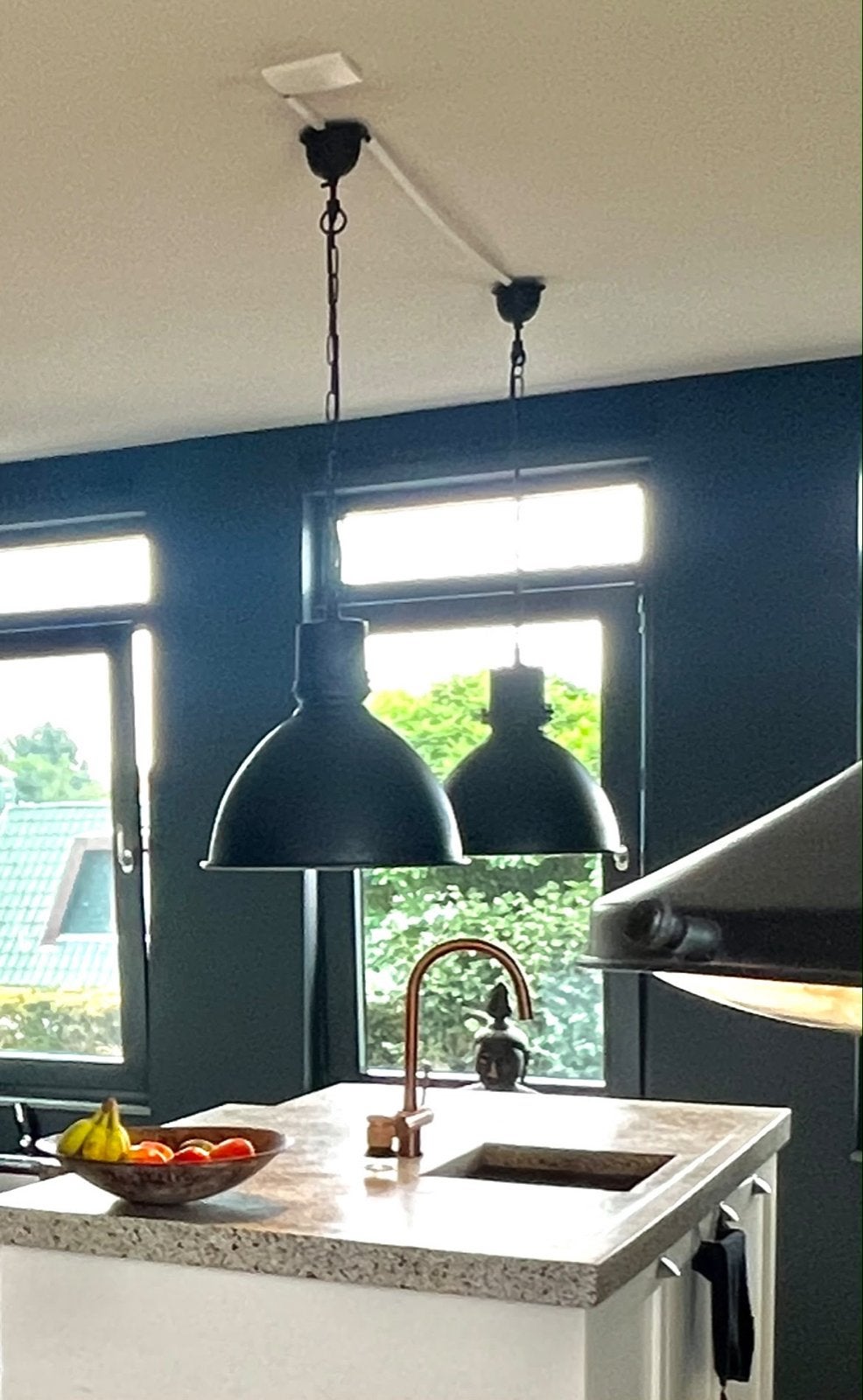 Set van 2 industriële hanglampen, zwart metaal, Ophalen, Zo goed als nieuw, Metaal