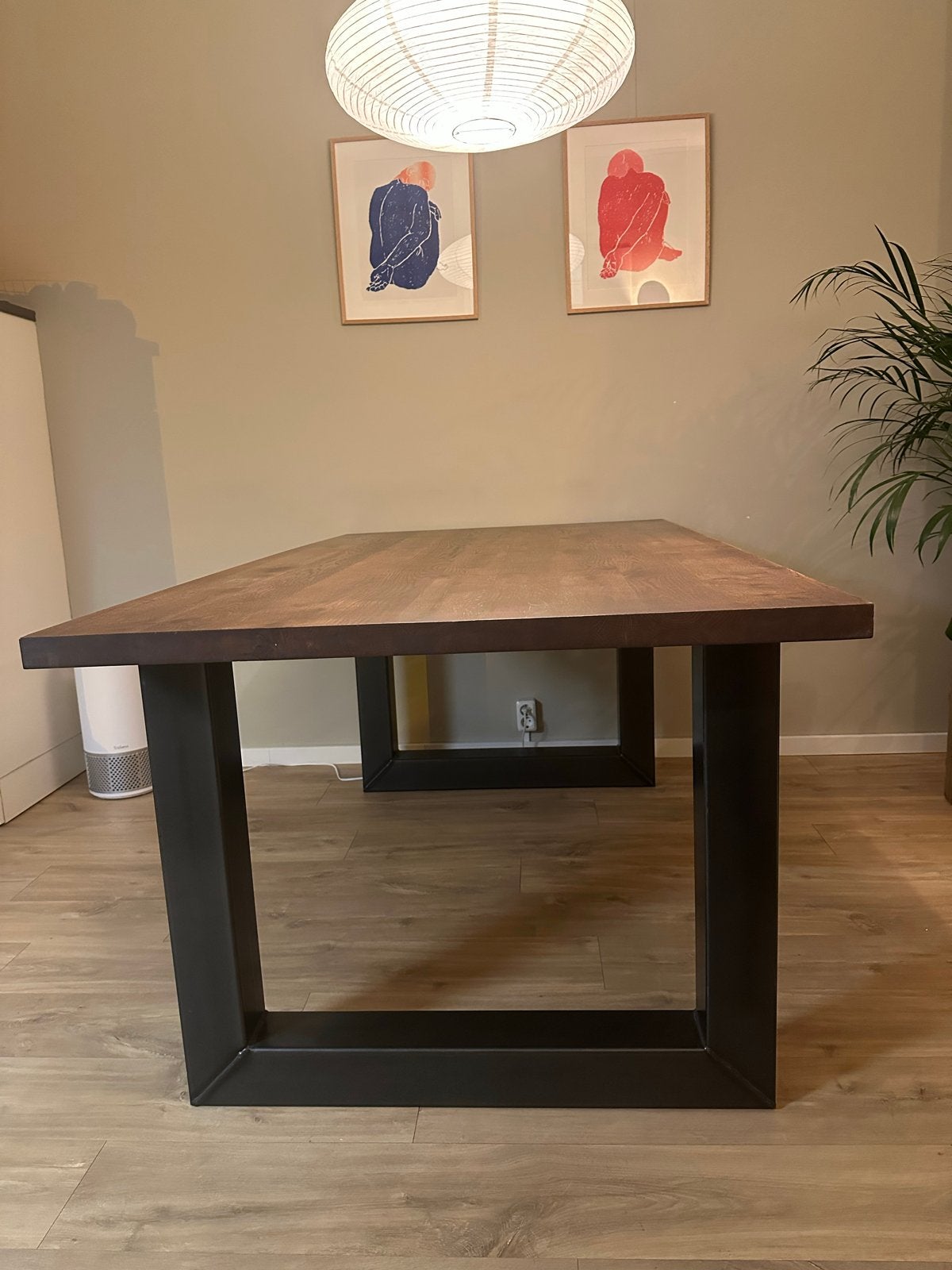 Eettafel robuust houten blad en stalen poten 180x100x75 cm, Ophalen, Gebruikt, 100 tot 150 cm, 150 tot 200 cm