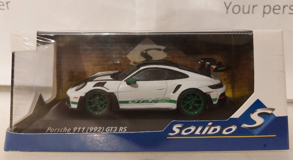 Solido 1:43 Porsche 911 (992) GT3 RS 2023 wit/groen nieuw, Ophalen of Verzenden, Nieuw, Auto, Solido