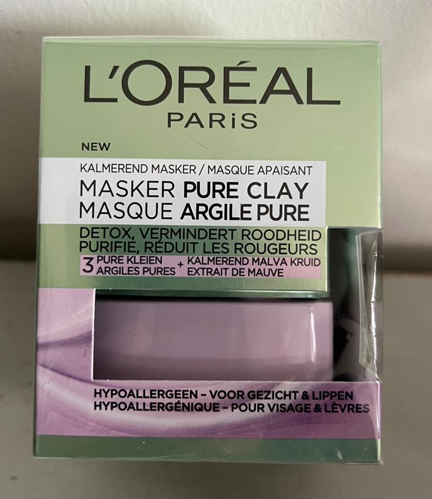 L'Oréal Paris Pure Clay Kalmerend Masker - Nieuw, Ophalen of Verzenden, Nieuw, Gehele gezicht, Verzorging