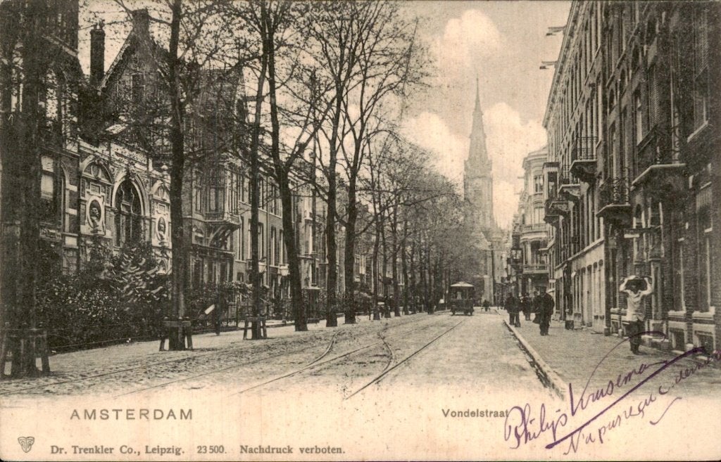 Amsterdam - Vondelstraat - Straat met tram, Ophalen of Verzenden, Voor 1920, Gelopen, Noord-Holland