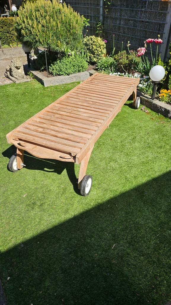Teakhouten Ligbed - Zo goed als nieuw, Tuin en Terras, Ophalen, Zo goed als nieuw, Teakhout, Verstelbaar