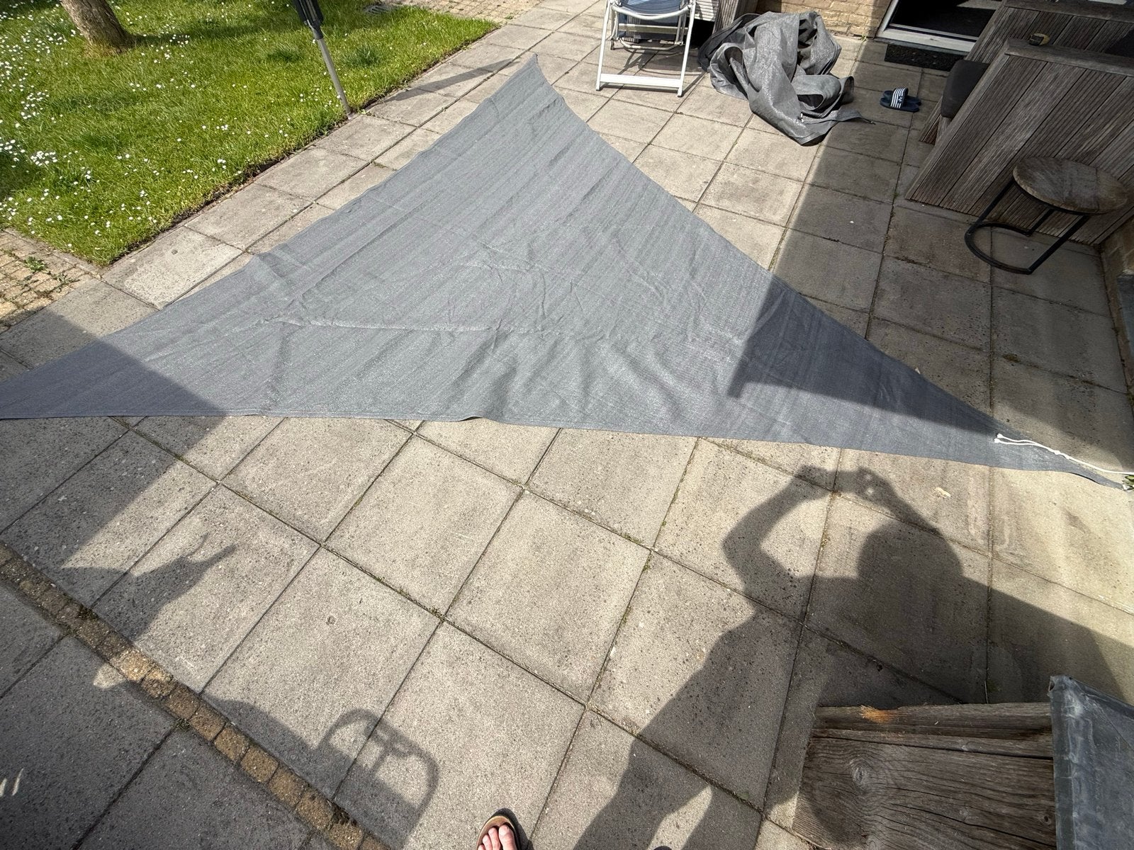 2 Grijze Schaduwdoeken Driehoekig, Ophalen of Verzenden, Gebruikt